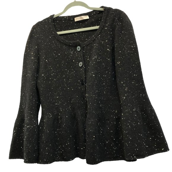 Stella McCartney black speckled cardigan sweater peplum flare cuff L ITA… - Picture 7 of 7
